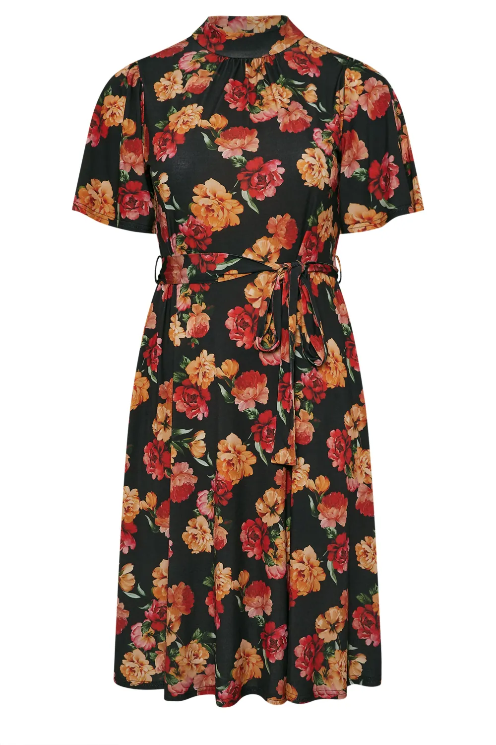YOURS LONDON Curve Black & Orange Floral Print Skater Dress