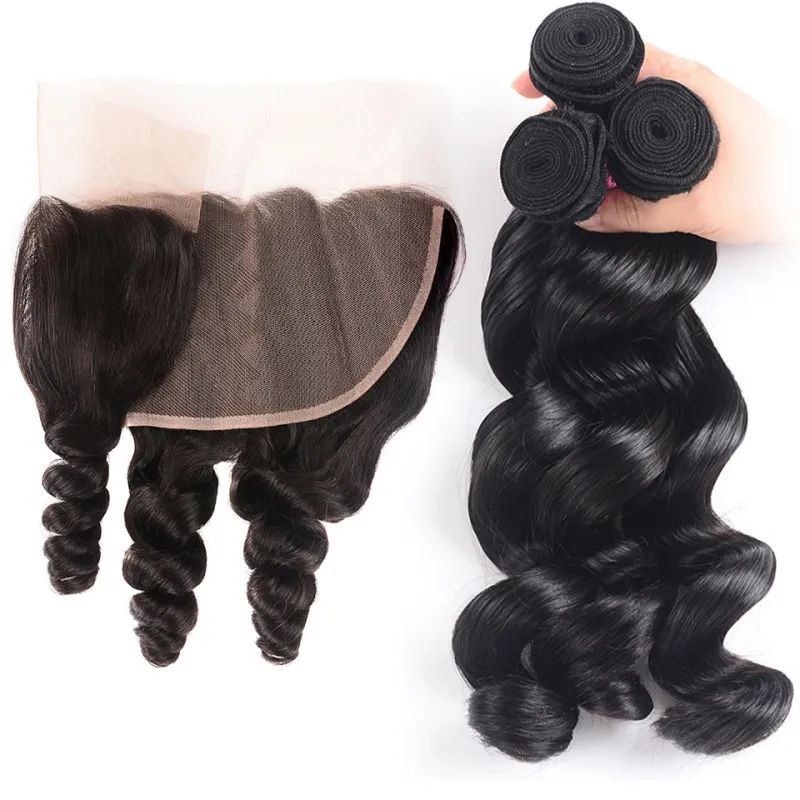 Sterly Loose Wave Hair Bundles Human Hair 3/4 /PCS With 13X6 Lace Frontal