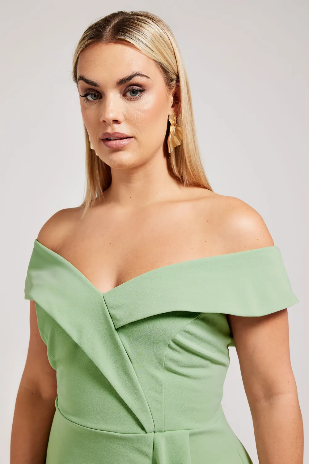 YOURS LONDON Curve Sage Green Tuxedo Style Ruffle Dress