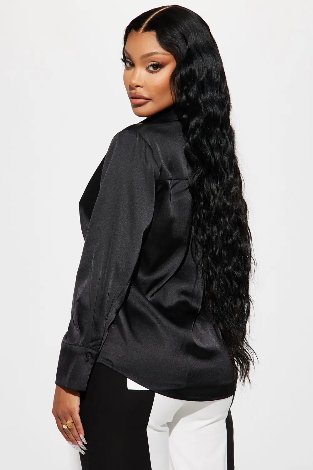 Popular Girl Satin Shirt - Black