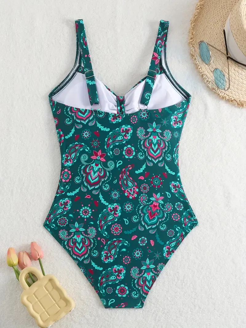 Women's One-Piece Swimsuit - Sexy Style, Floral Print, V-Neck, High Cut - Summer Beachwear - For Women - Perfect for Pool Parties & Beach Vacations - Ideal Gift for Summer
