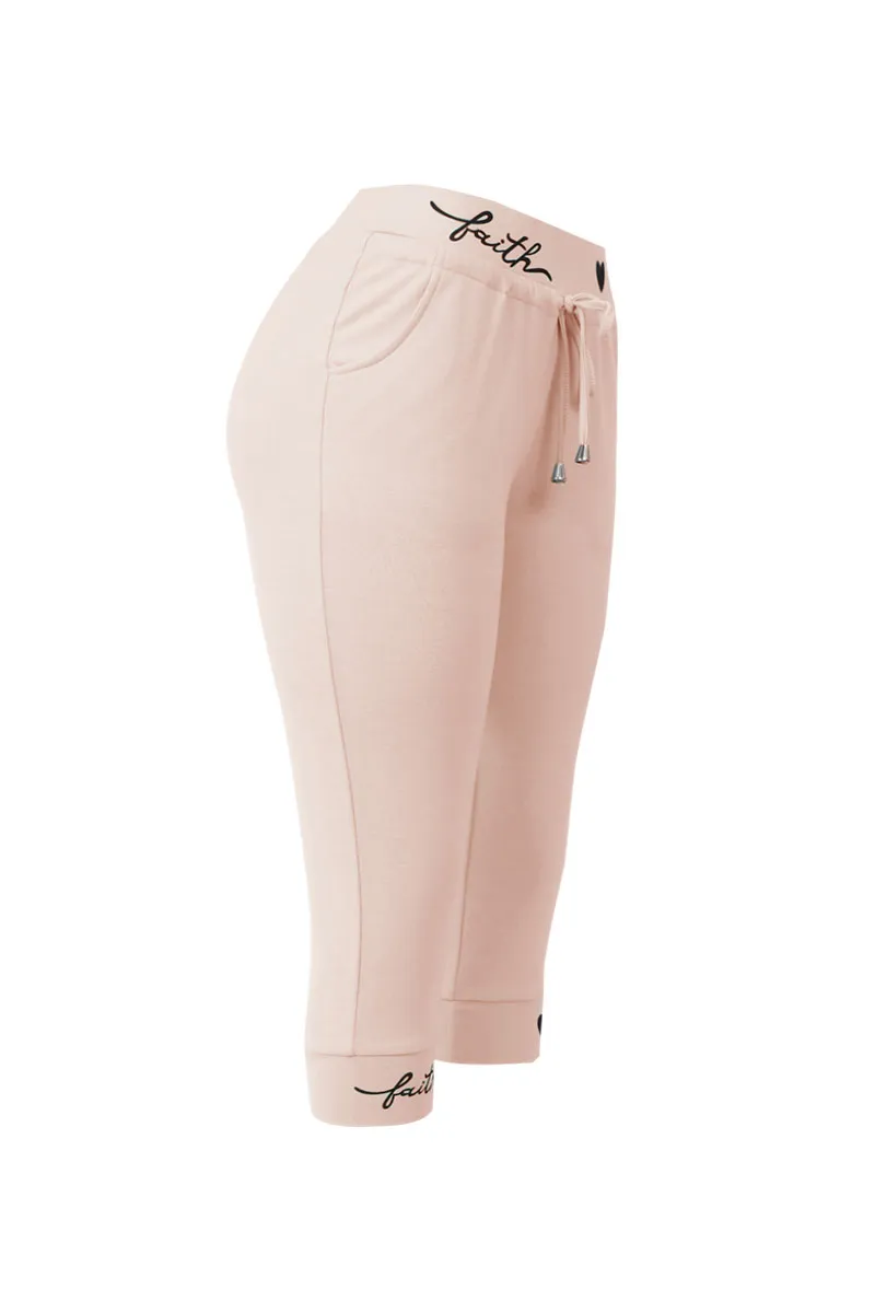 Letter & Heart Print Drawstring Capris Pants