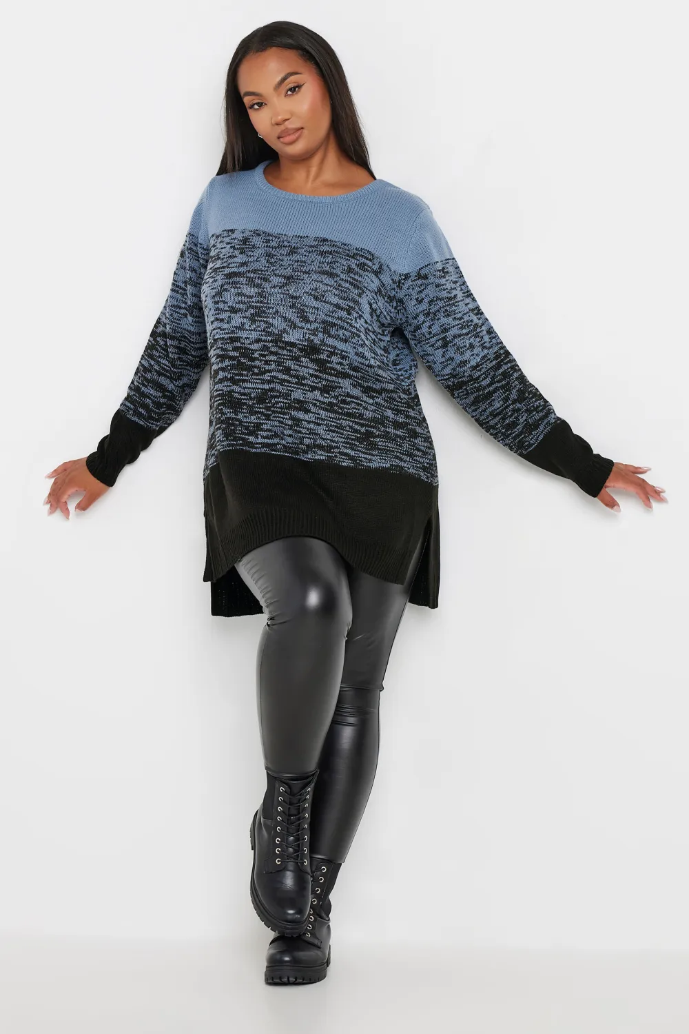 YOURS Curve Pink Colourblock Stripe Knitted Jumper