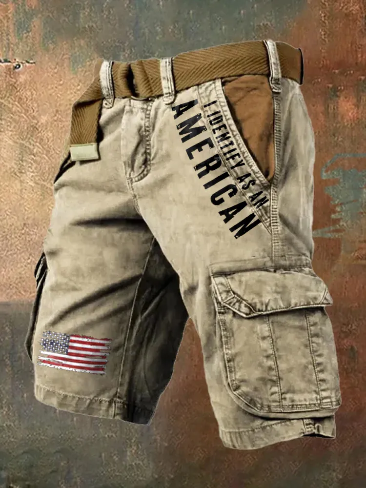 Men's Vintage Independence Day I Identify As An American Print Cargo Shorts