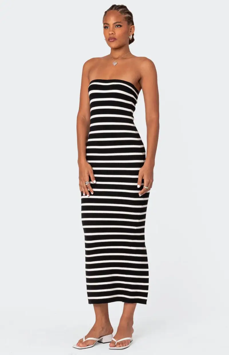 Edikted Knit Back Slitted Maxi Dress