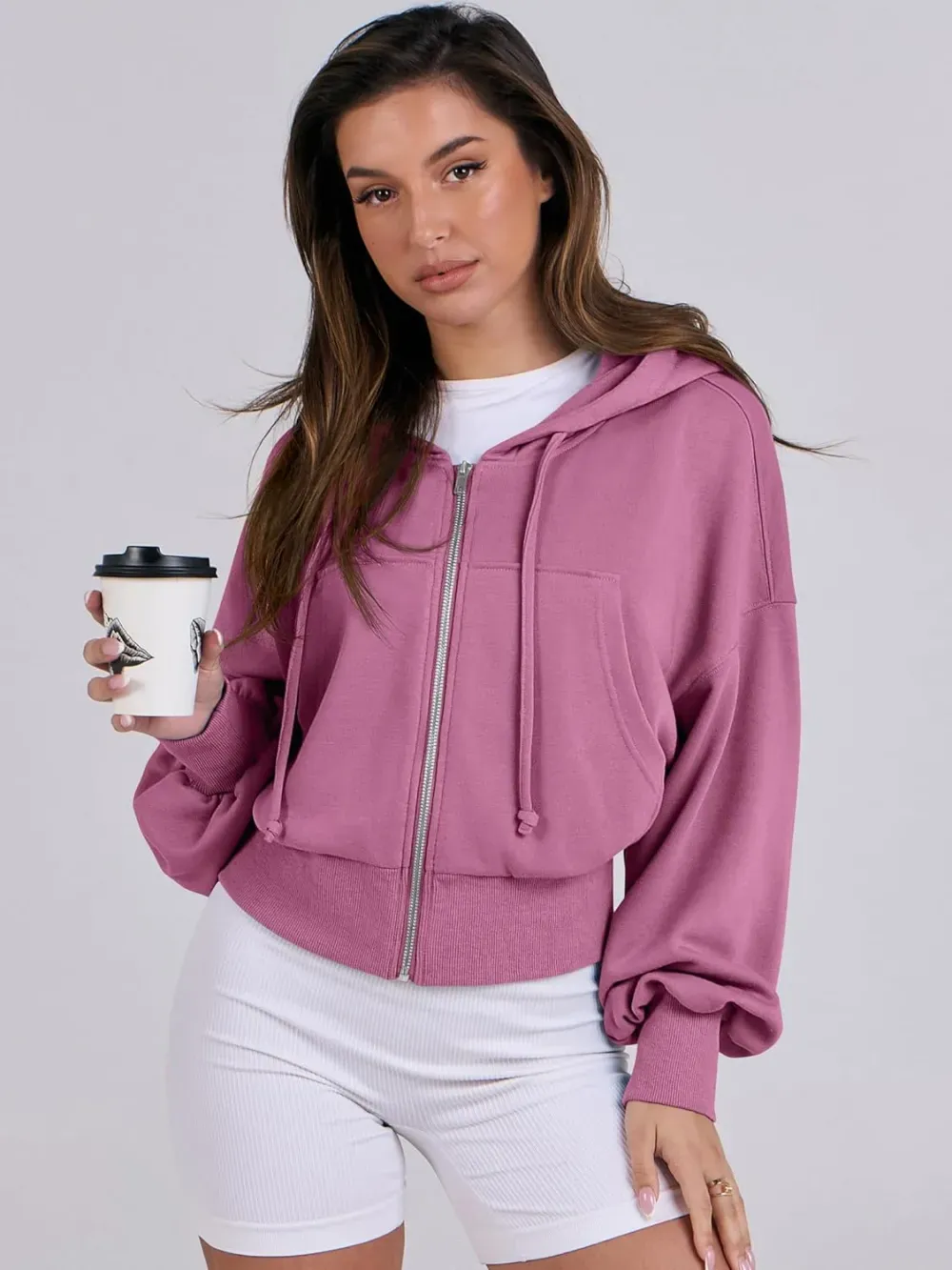 Women's Zip Up Hoodies Cropped Sweatshirts Full Zip Jackets Casual Fashion Fall Outfits Winter Clothes