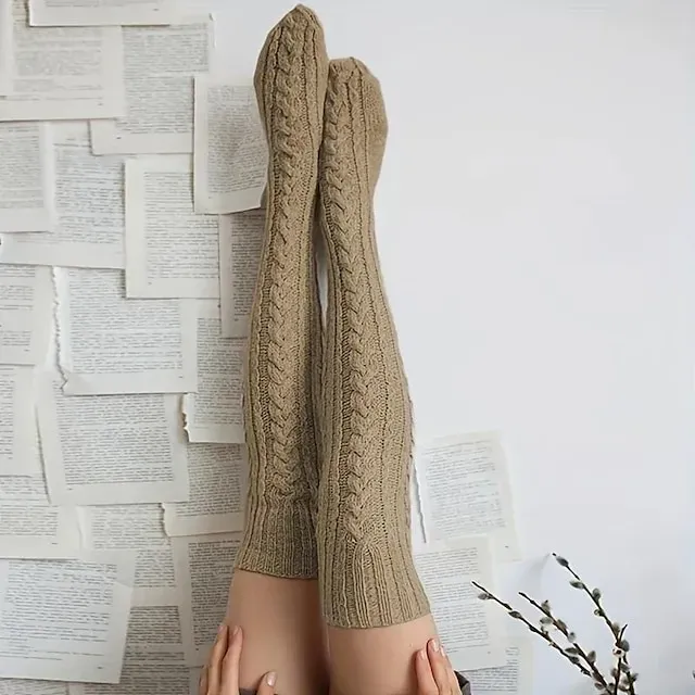 Women's Cable Knit Knee-High Winter Extra Long Winter Stockings Thicker Over Knee Socks No Show Leg Warmers