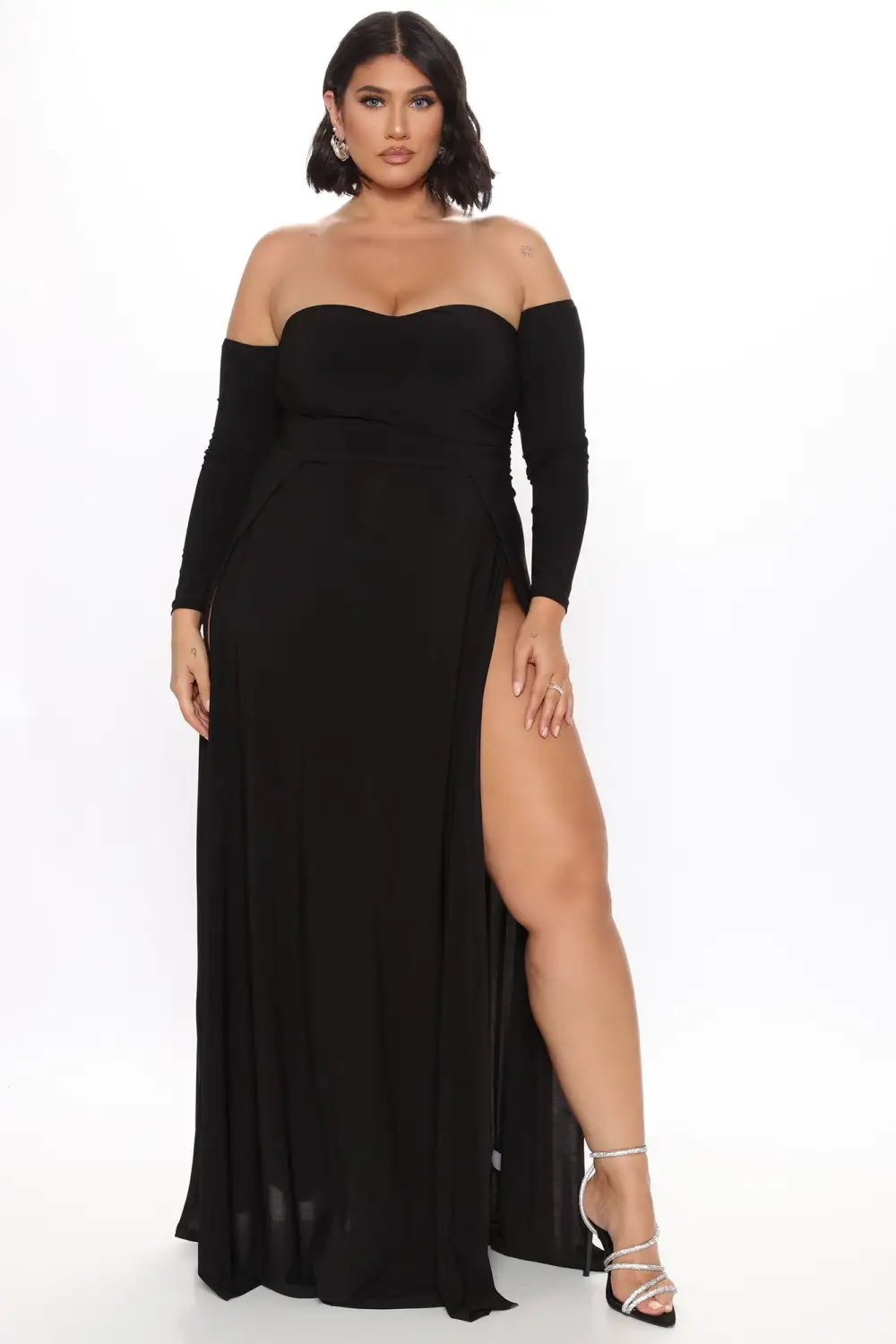 Elegantly Fab Off Shoulder Maxi Dress - Black