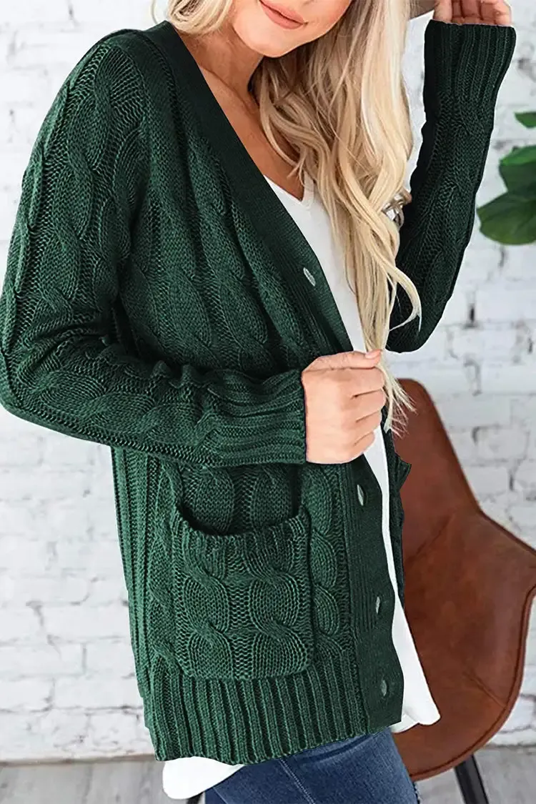 Knitted Solid Color Button Down Chunky Outwear Cardigan