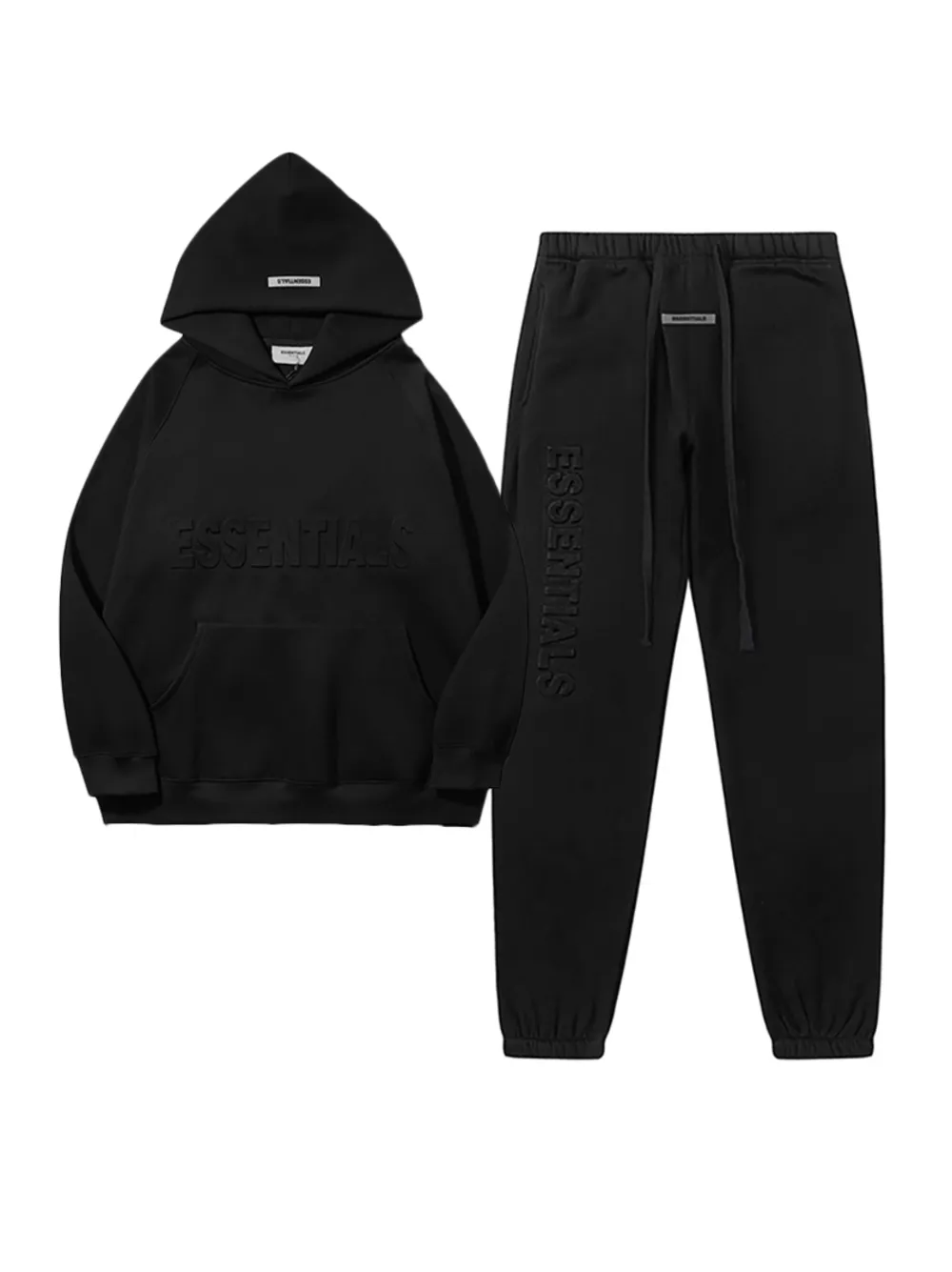 Embossed Relief Hoodie & Pants Set Black