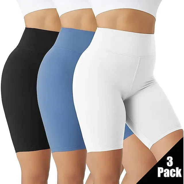 Women's Yoga Shorts Biker Shorts Workout Shorts 3 Pack Tummy Control Butt Lift Quick Dry High Waist Yoga Fitness Gym Workout Shorts Bottoms Black+White+Navy Blue Black+Grey+Navy Blue Black+Pink+Green