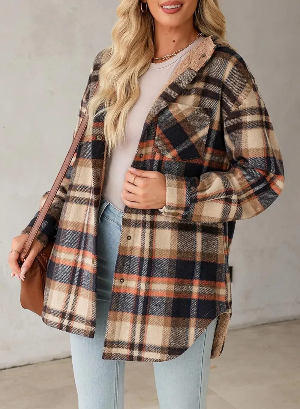 Women's Flannel Hooded Plaid 2025 Shacket Thick Coat Winter Coat for Warmth Button down Warm and Fuzzy Fleece Jacket