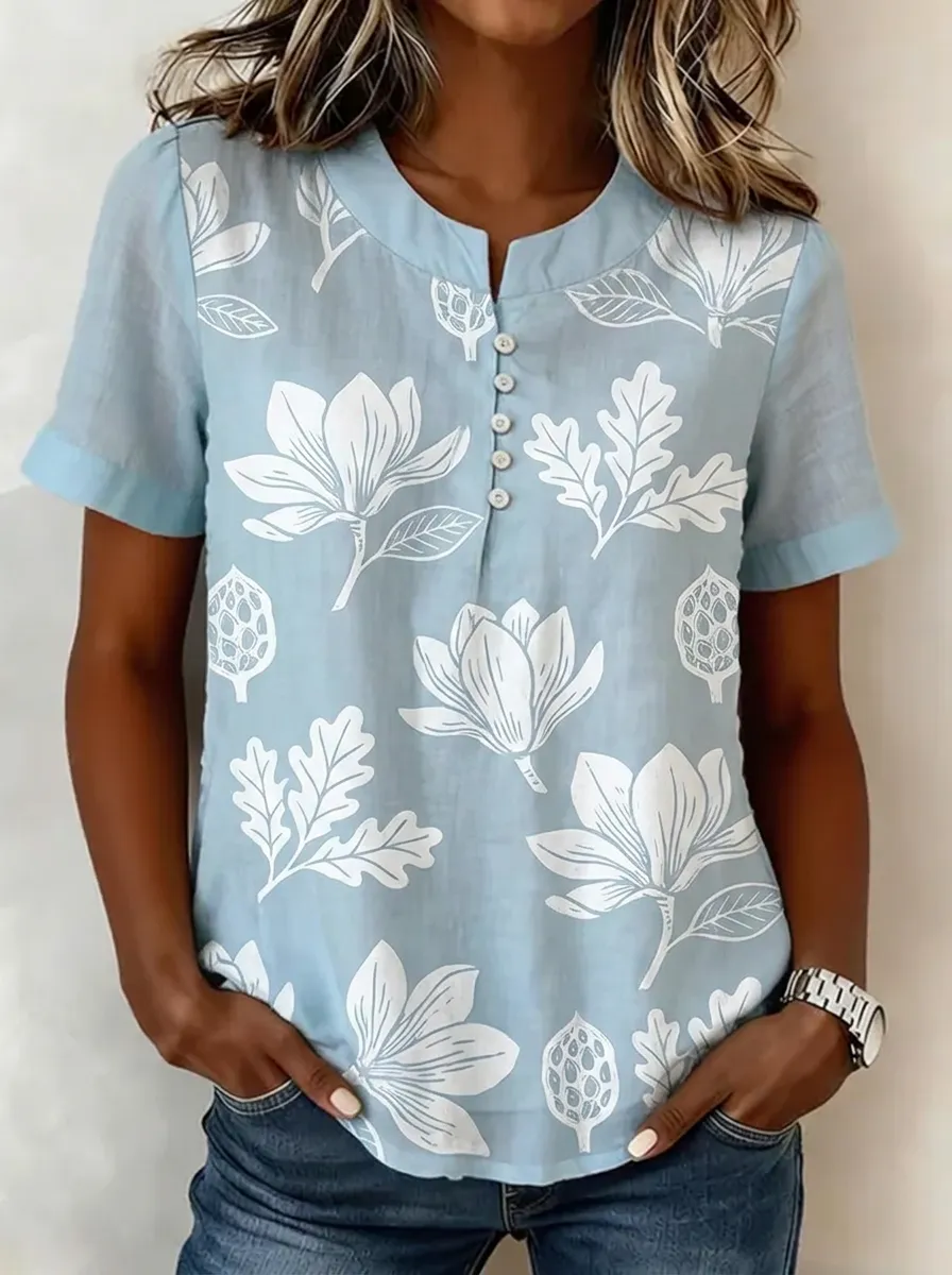 Women's Nashville Floral Botanical Printed Button-Up Top