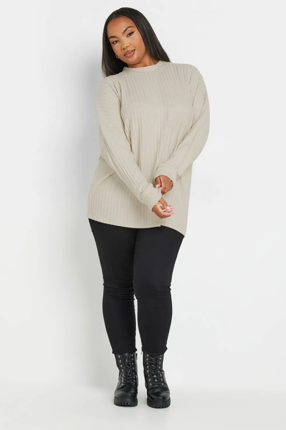 YOURS Curve Charcoal Grey Ribbed Jumper