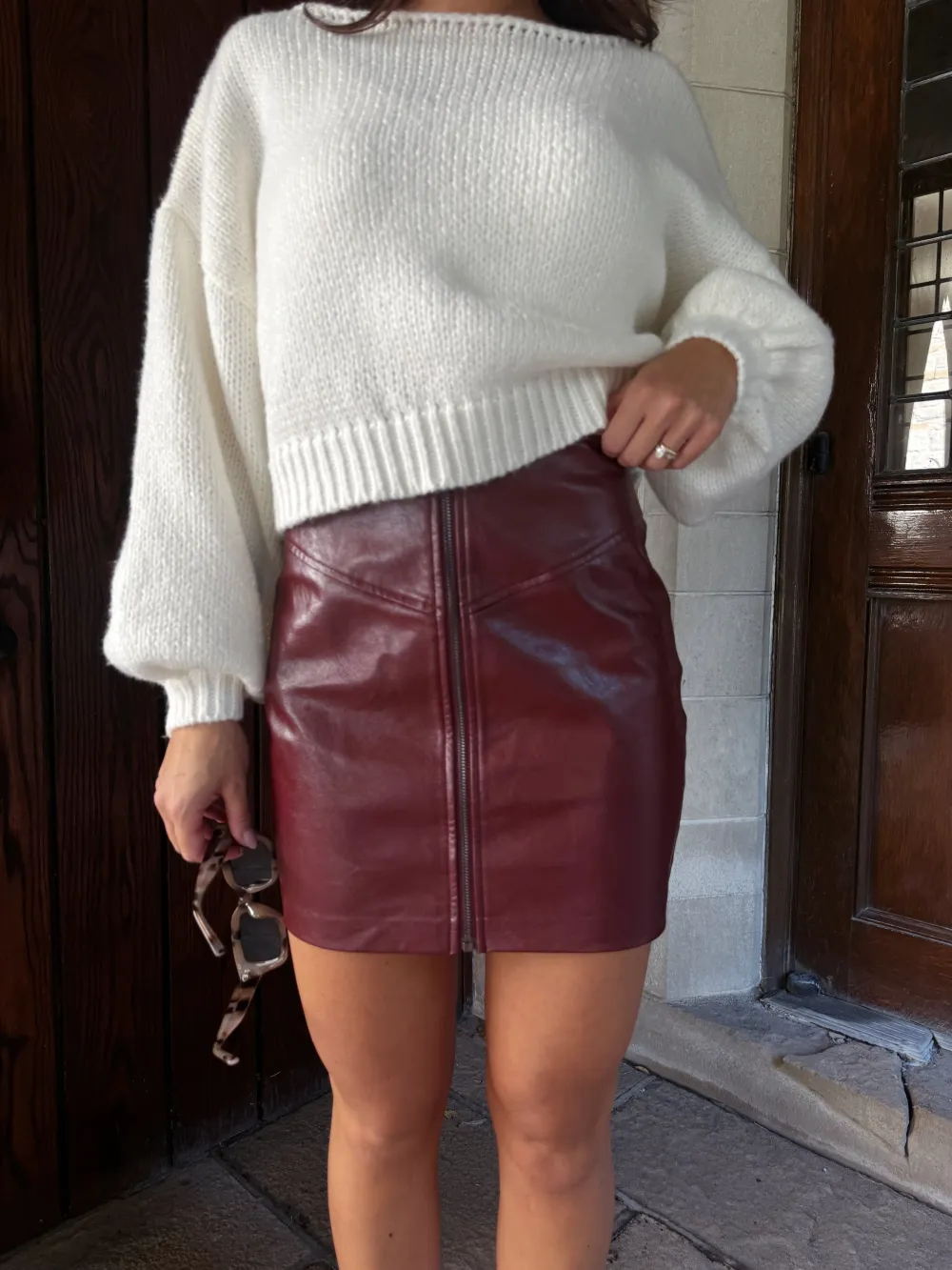 Burgundy Leather Mini Skirt