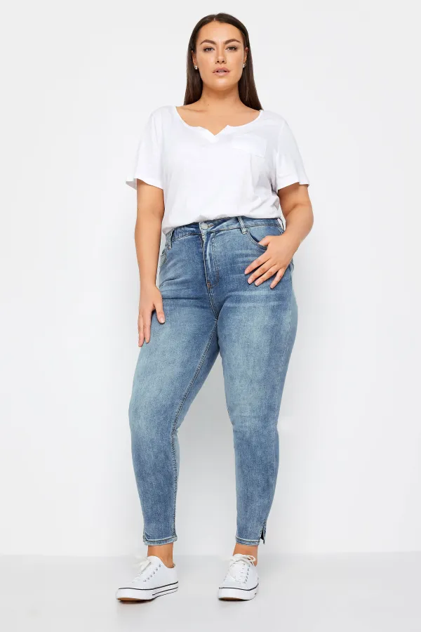 Evans Light Blue Wash Split Hem Skinny Jeans