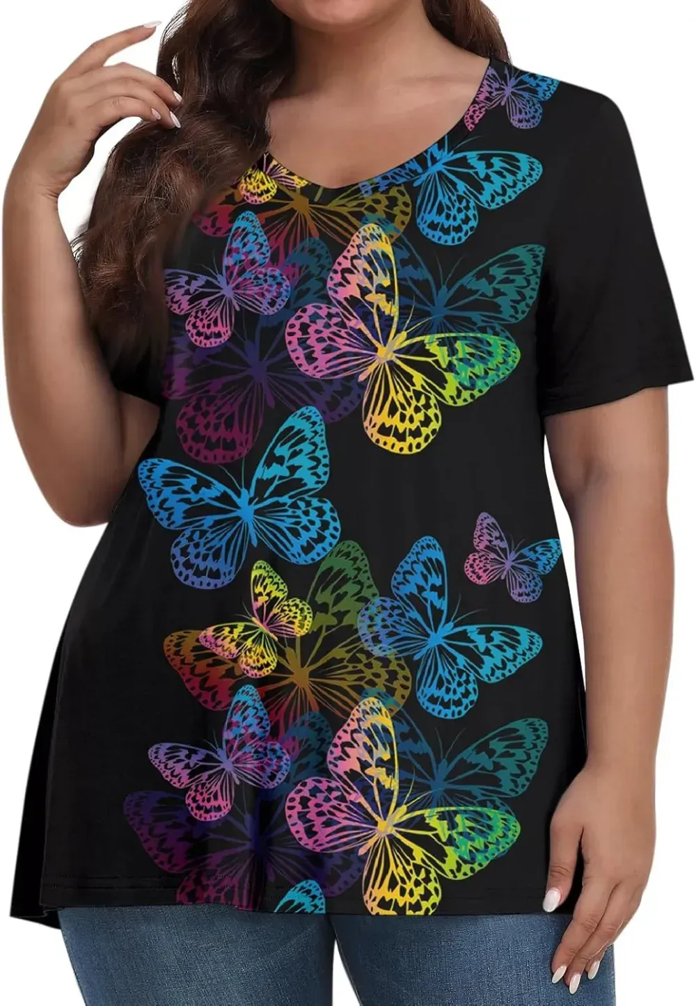 Plus Size Tops for Women Dressy Short Sleeve V Neck Shirts for Women Summer Tops for Women 2024 Floral Print Top