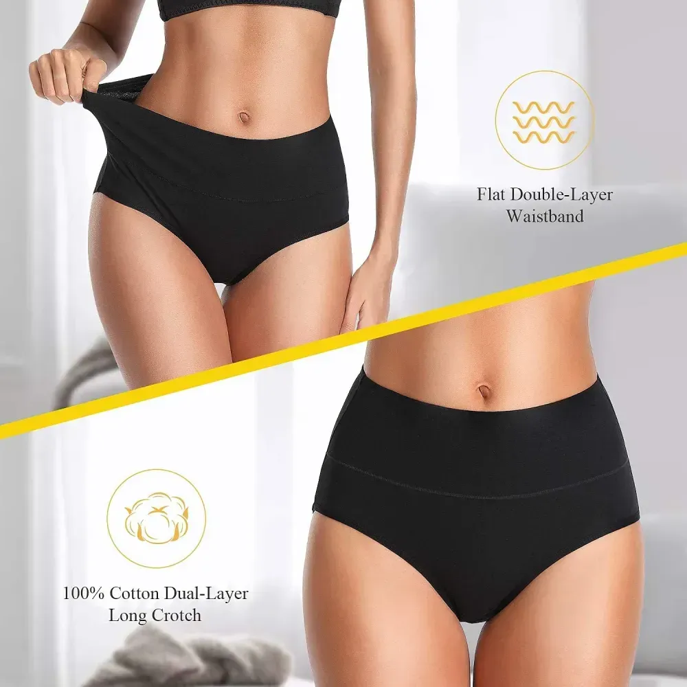 Womens Underwear,Cotton Mid Waist No Muffin Top Full Coverage Brief Ladies Panties Lingerie Undergarments for Women Multipack