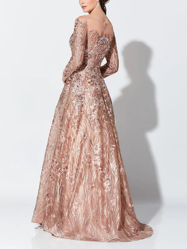 Round Neck Lace Long Sleeve Maxi Dress