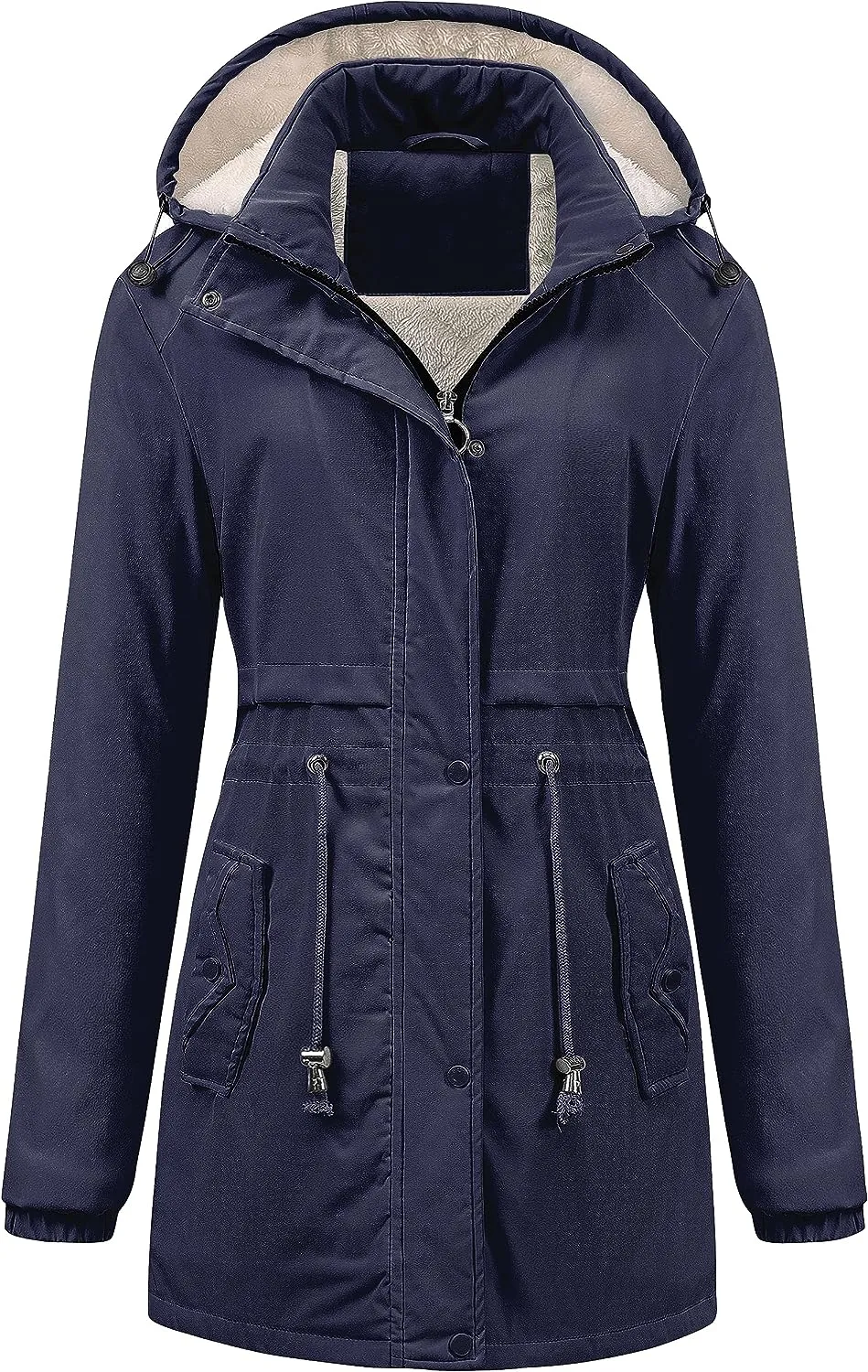 Women's Mid-Length Parka Winter Outerwear Jacket Soft Fleece Warm Snow Coat