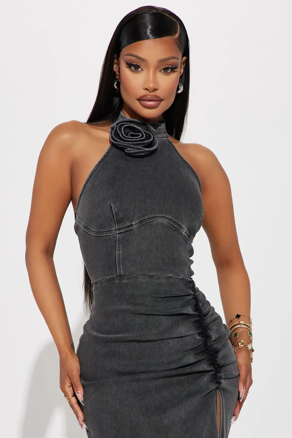 Eliana Knit Denim Maxi Dress - Black Wash