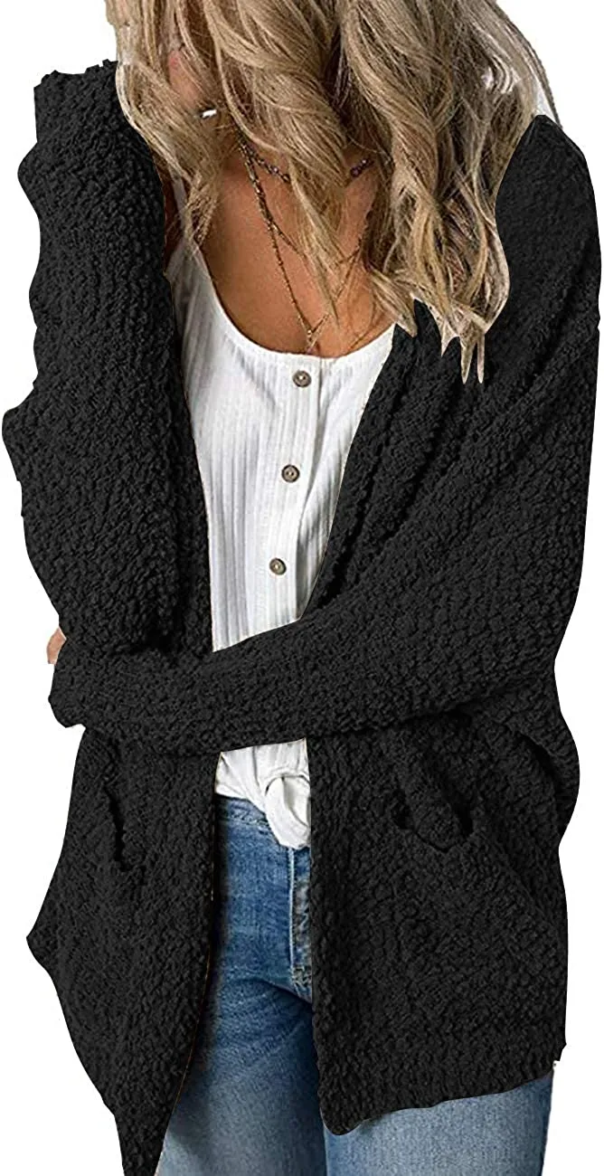 Women's Long Sleeve Soft Chunky Knit Sweater Open Front Cardigans Outwear Coat