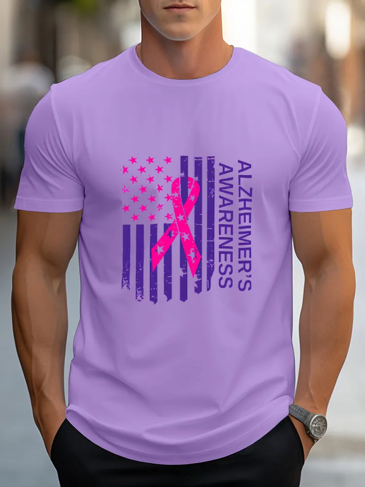 Men'S Round-Neck Short-Sleeved T-Shirt Alzheimer'S Awareness Prints