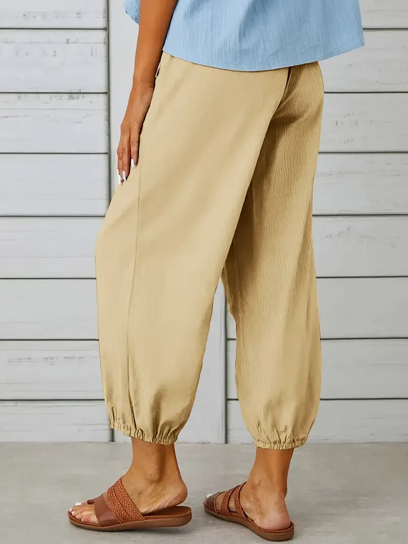 Wide Leg Capri Pants with Drawstring Waist, Loose Casual Women's Pants