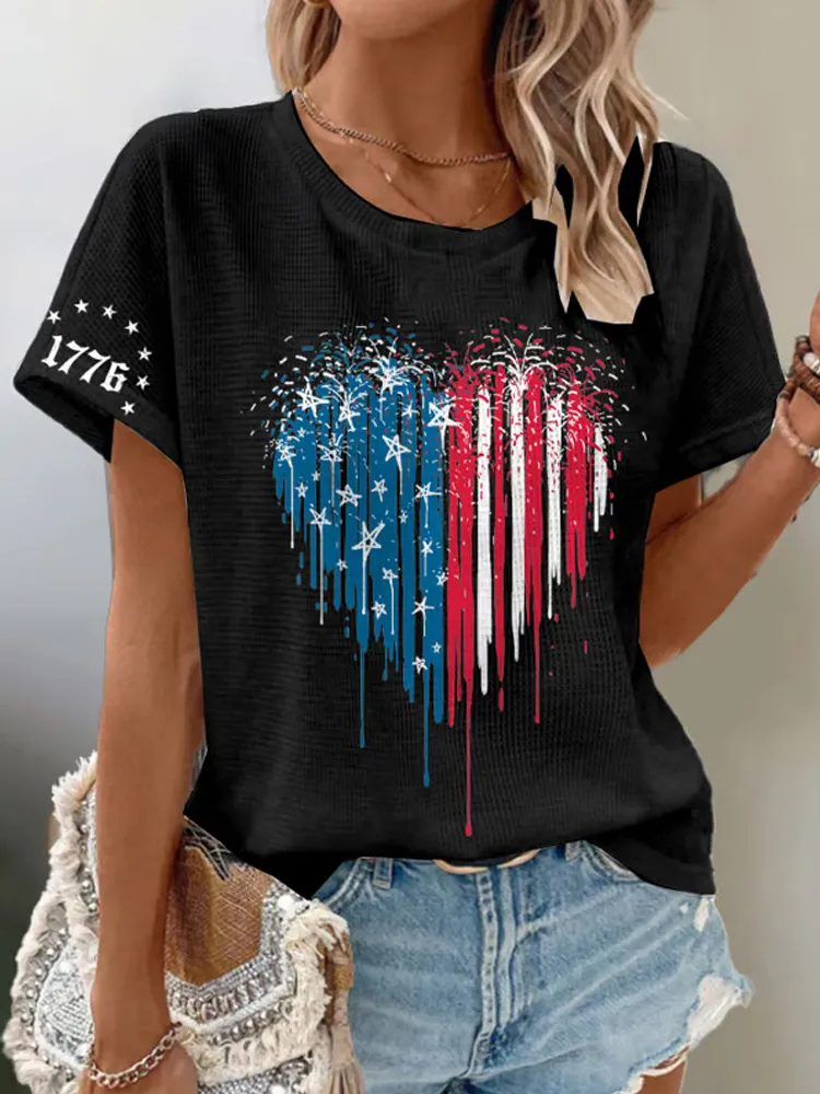 Women's Independence Day Waffle Crew Neck T-shirt