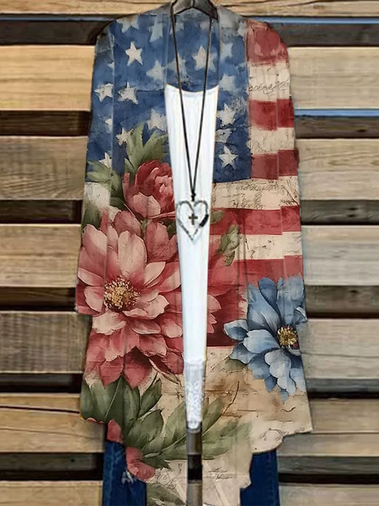 Women's Vintage Independence Day Floral Print Cardigan