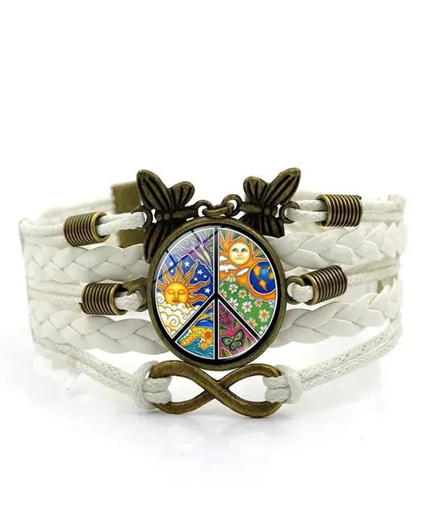 Hippie Psychedelic Moon And Stars Art Pattern Leather Bracelet