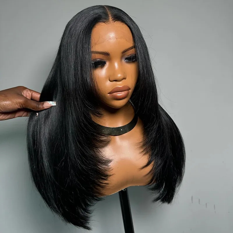 Jet Black Raw Hair Super Double Drawn Layered 13×6 Straight Human Hair Wigs 250% Density