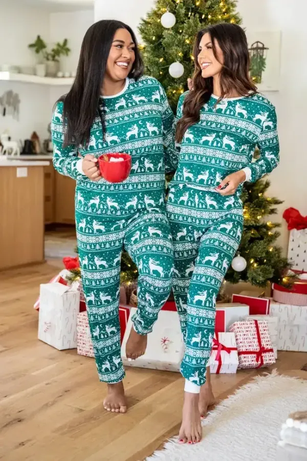 Underneath The Tree Green Christmas Print Pajama Top FINAL SALE