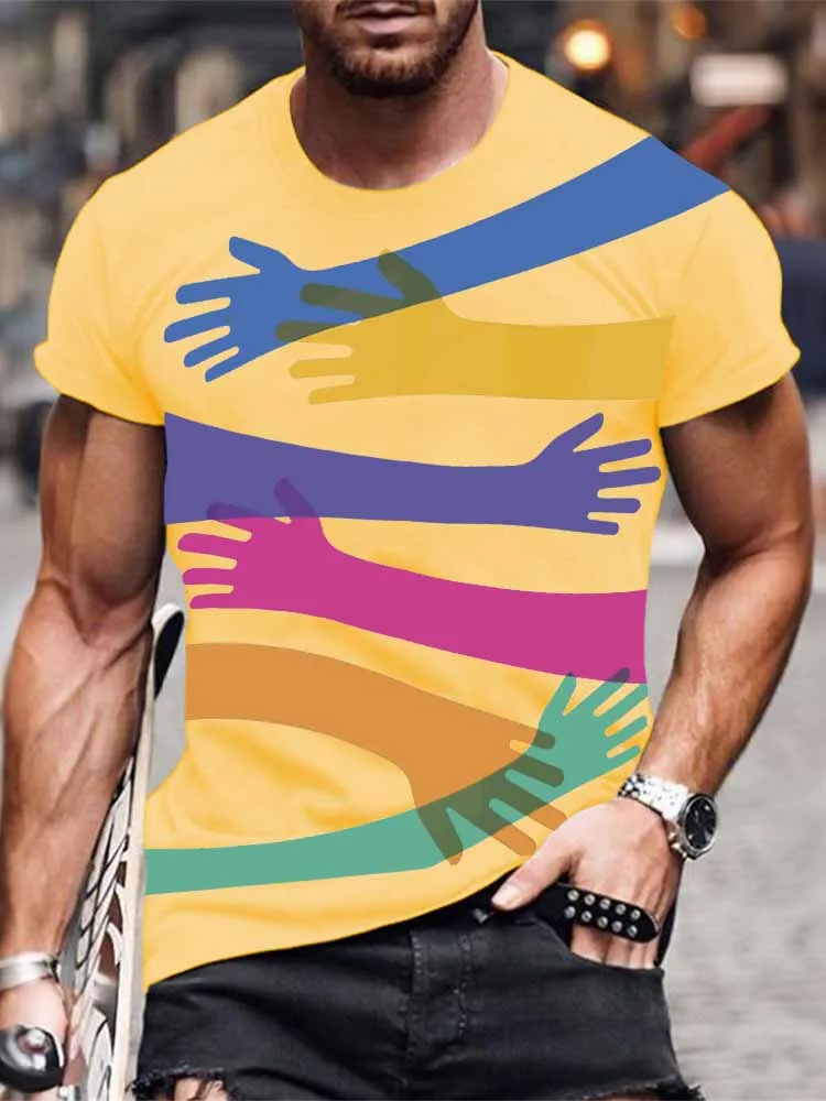 Men's Pride Month Print Short Sleeve Round Neck Cotton T-Shirt
