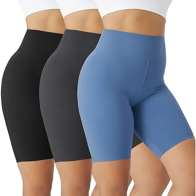 Women's Yoga Shorts Biker Shorts Workout Shorts 3 Pack Tummy Control Butt Lift Quick Dry High Waist Yoga Fitness Gym Workout Shorts Bottoms Black+White+Navy Blue Black+Grey+Navy Blue Black+Pink+Green