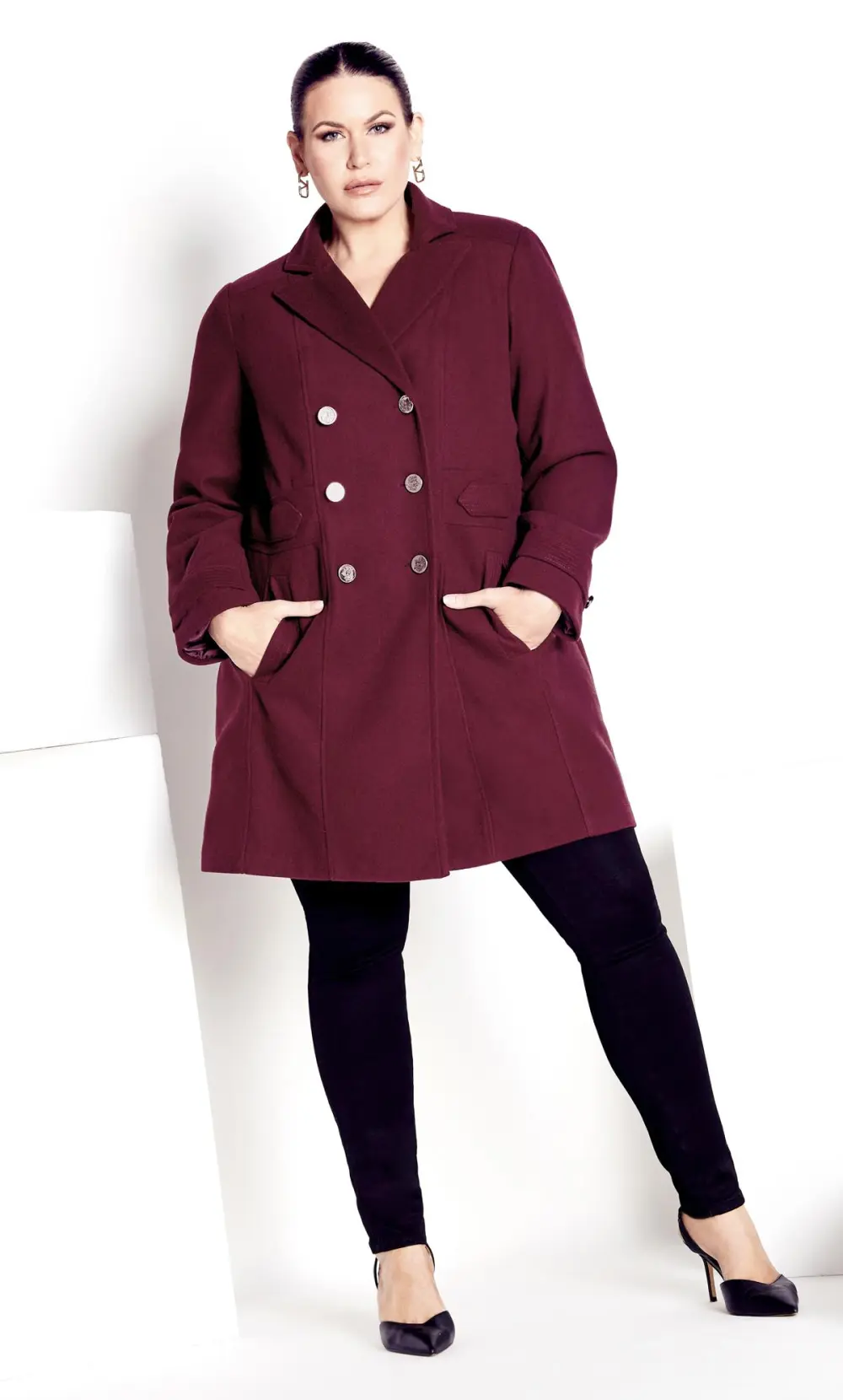 Evans Burgundy Red Collared Formal Coat