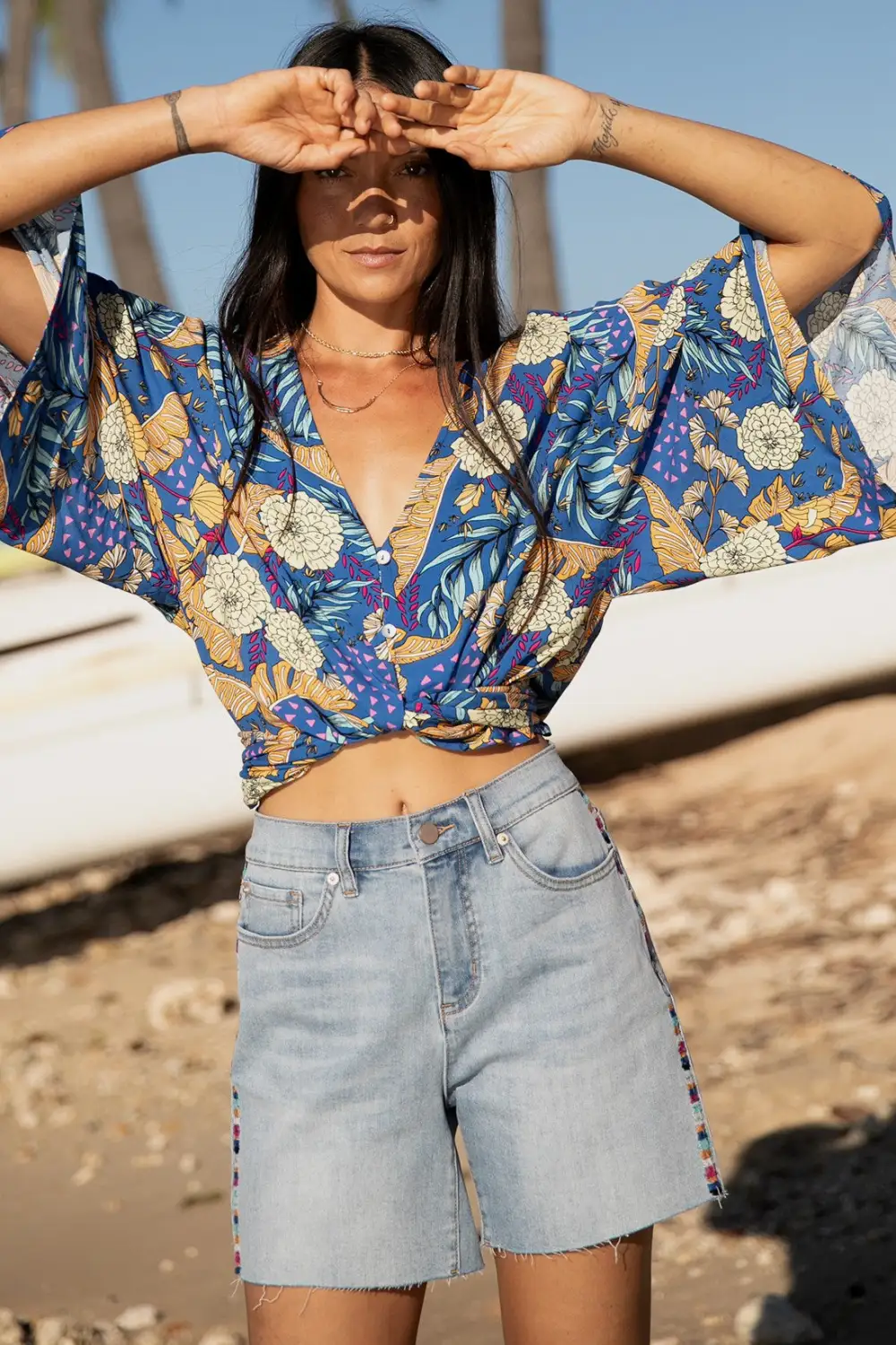 Beachwash Girlfriend High Waisted Embroided Shorts-Beachwash