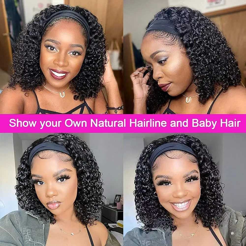 HeadBand Wig Curly Human Hair Wig None Lace Wigs for Black Women Sterly Hair