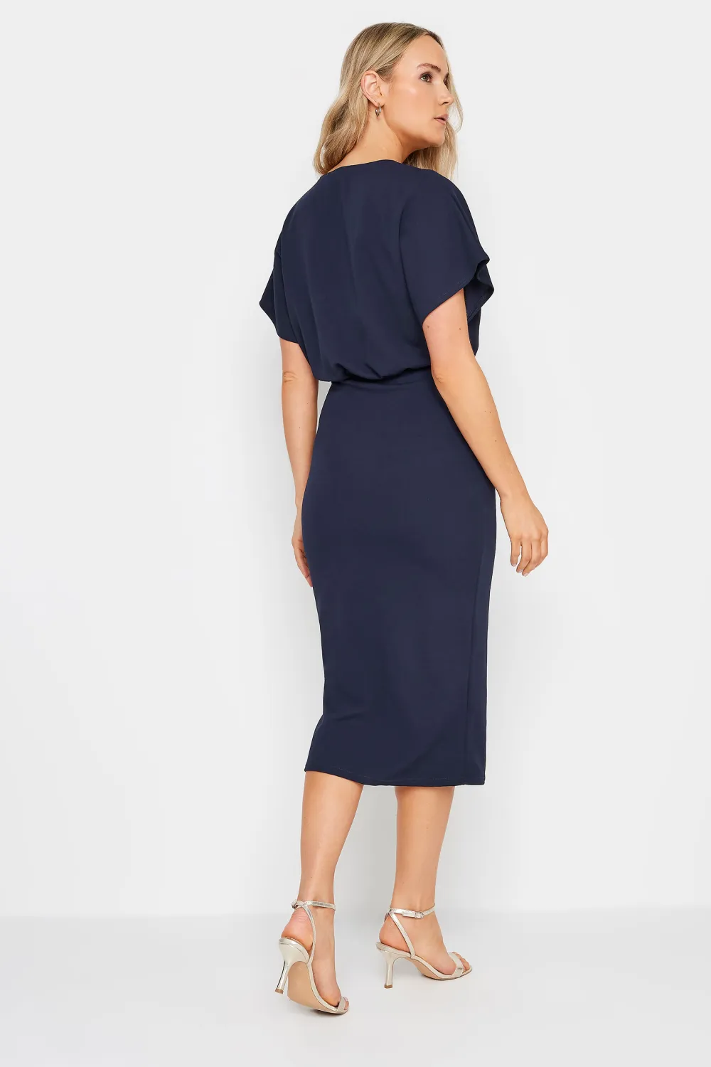 LTS Tall Navy Blue Scuba Wrap Midi Dress