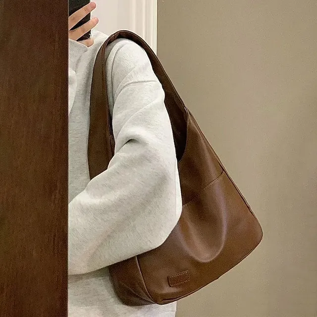 Women's Tote Shoulder Bag PU Leather Daily Office & Career Black Brown