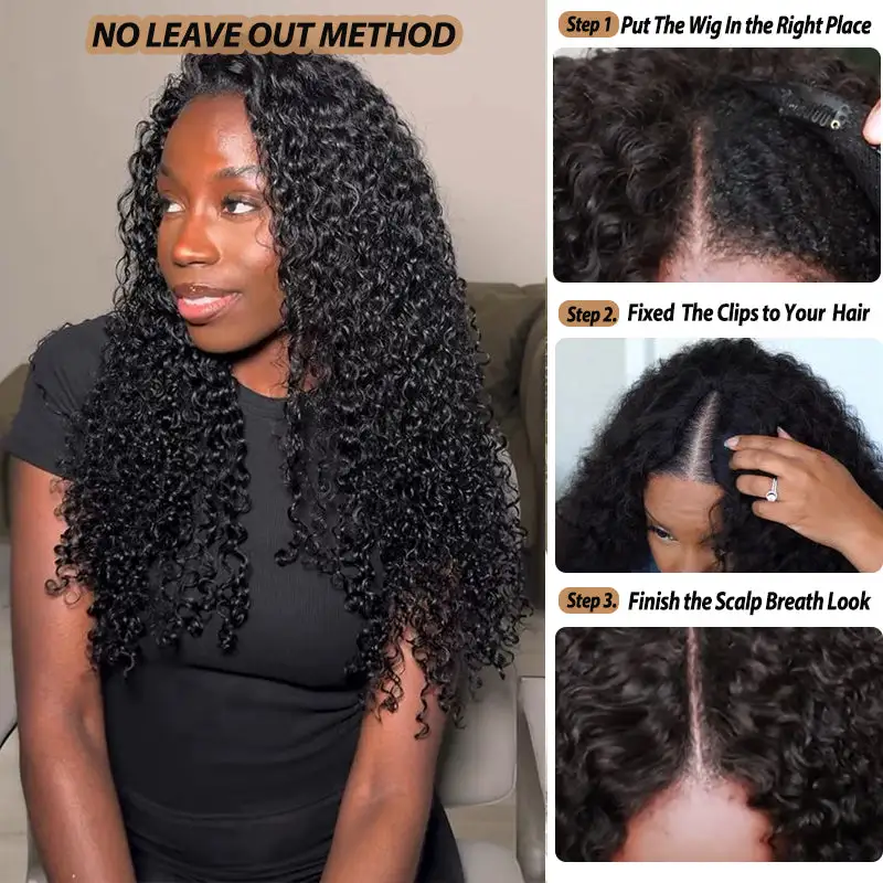 Burmese Curly V Part Wig No Leave Out Upgraded V Part Wig 100% Human Hair