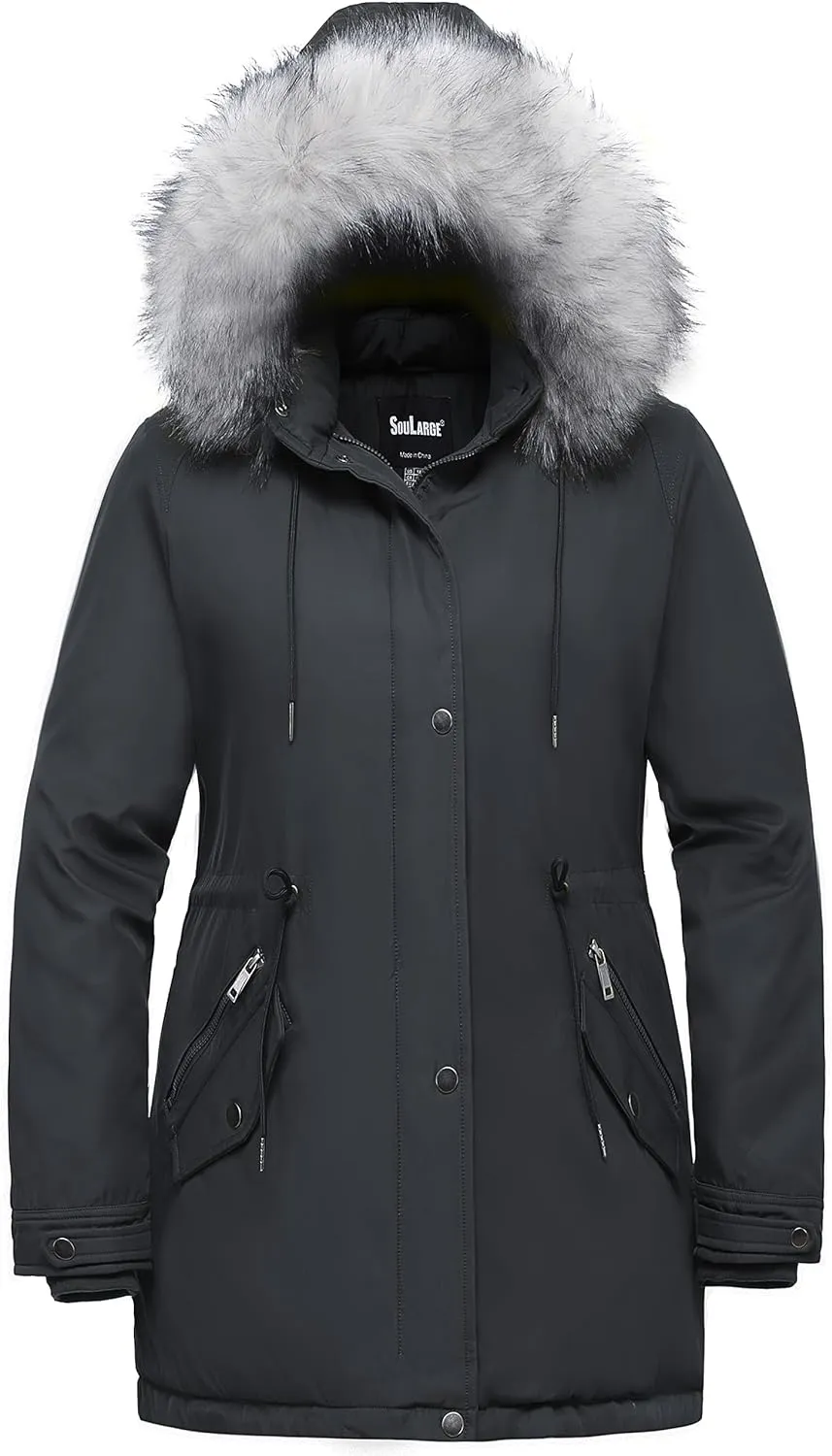 Women's Plus Size Winter Insulated Parka Coat with Faux Fur Hood