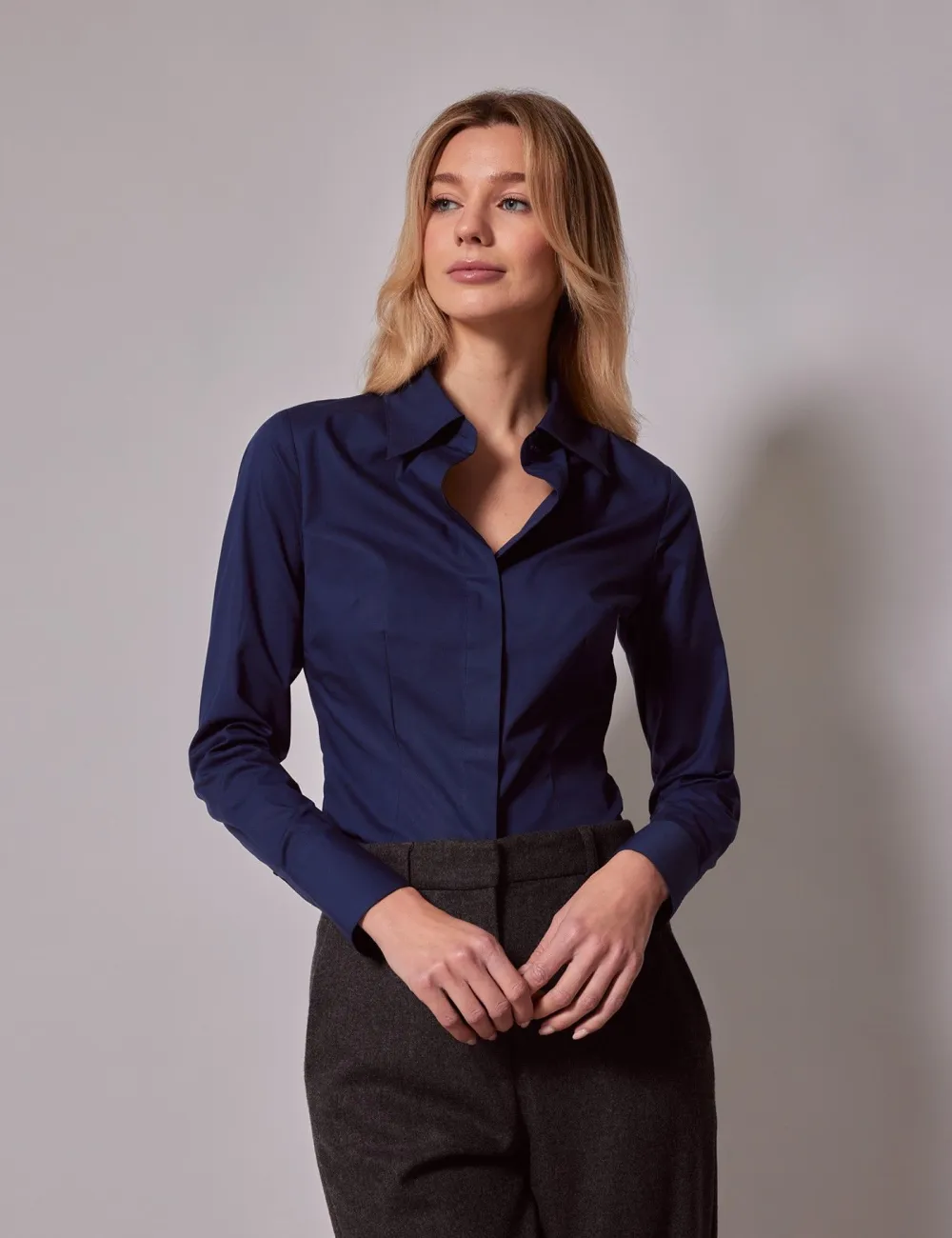 Cotton Stretch Fitted Shirt With Concealed Placket