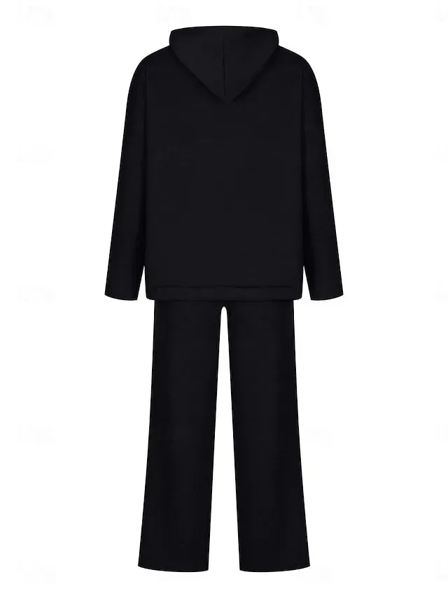 Women's Fashion Streetwear Daily Hoodie Sweatpants Long Sleeve Crew Neck Plain Drawstring Casual Daily Black White Blue Fall Regular Fit