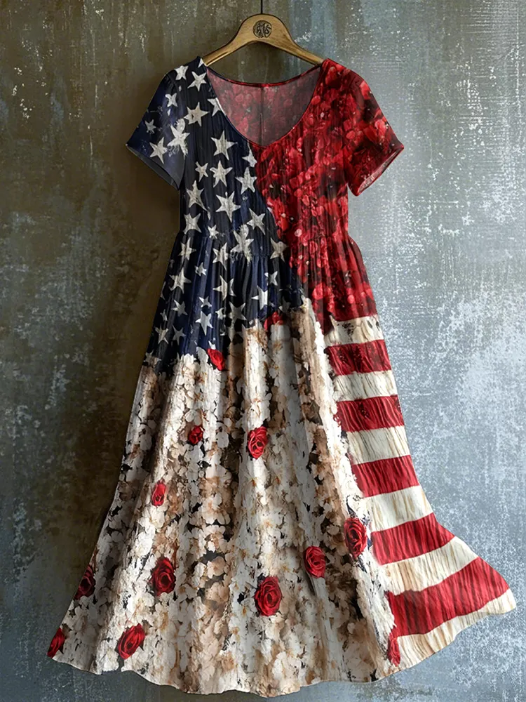 Women's Independence Day Flag Floral Print Dress