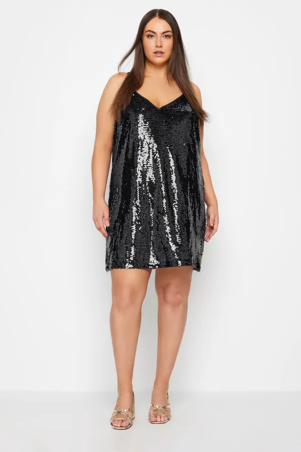 Evans Black Sequin Shift Mini Dress