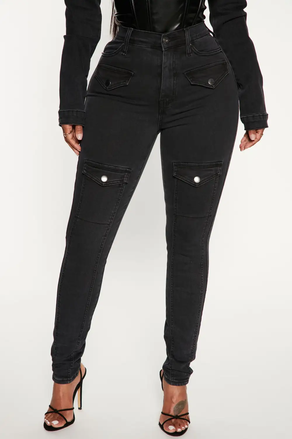 Own The Night Cargo Moto Skinny Jeans - Black