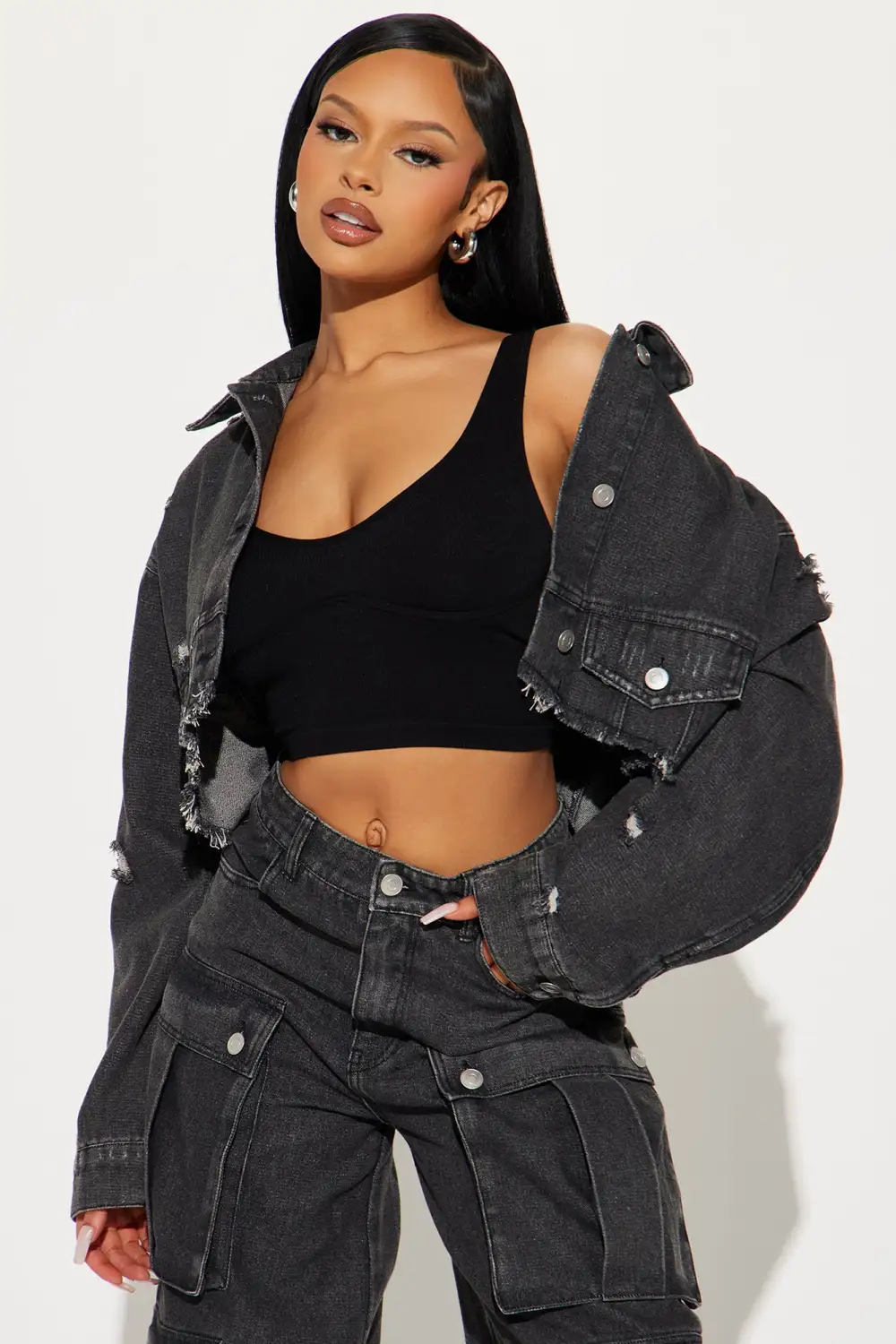 Just Between Us Denim Pant Set - Black