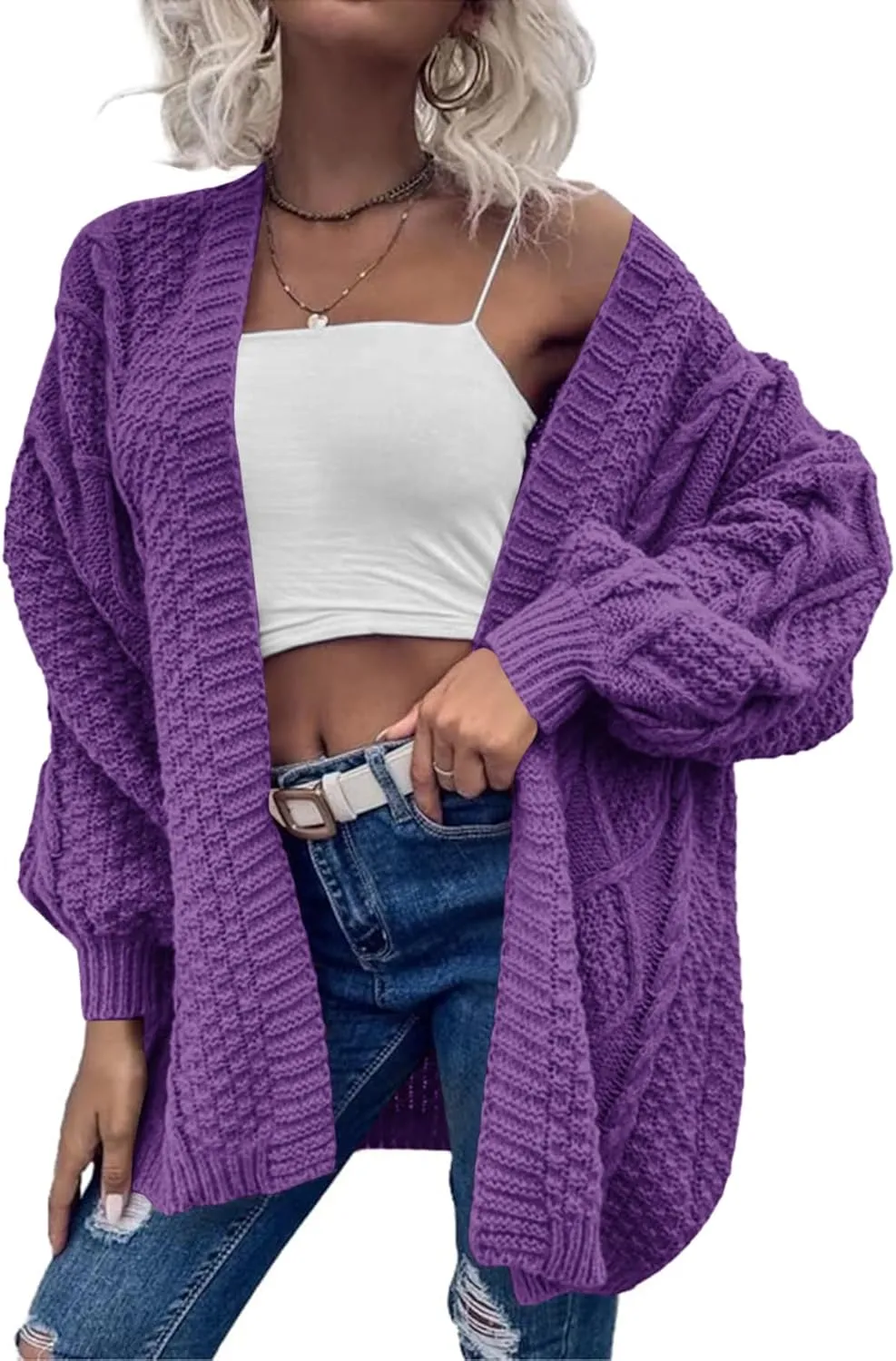 Dyexces Womens Oversized Cardigan Sweaters Open Front Cable Knit Lantern Long Sleeve Chunky Outwear Coats