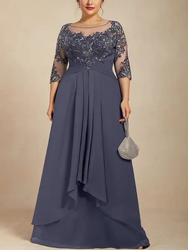 Round Neck Lace Solid Color Gown Maxi Dress